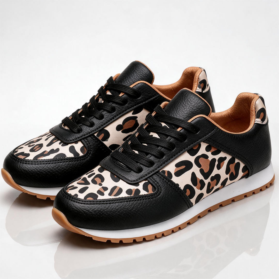 Women's Ella Leopard Sneakers – Lace-Up Casual Shoes
