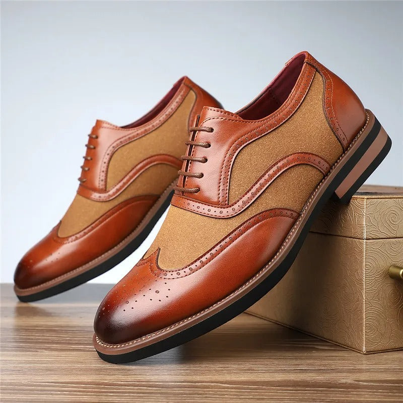 Men's Two-Tone Brogue Oxford Shoes | Classic Leather Spectator Shoes