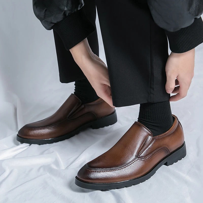 Men's Leather Slip-On Loafers | Classic Business Casual Dress Shoes