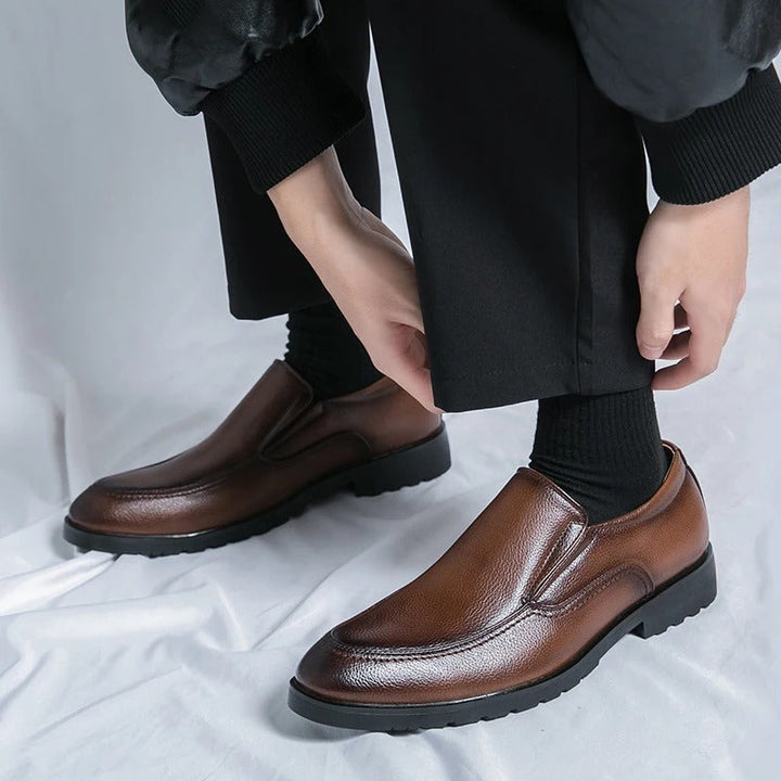 Men's Leather Slip-On Loafers | Classic Business Casual Dress Shoes