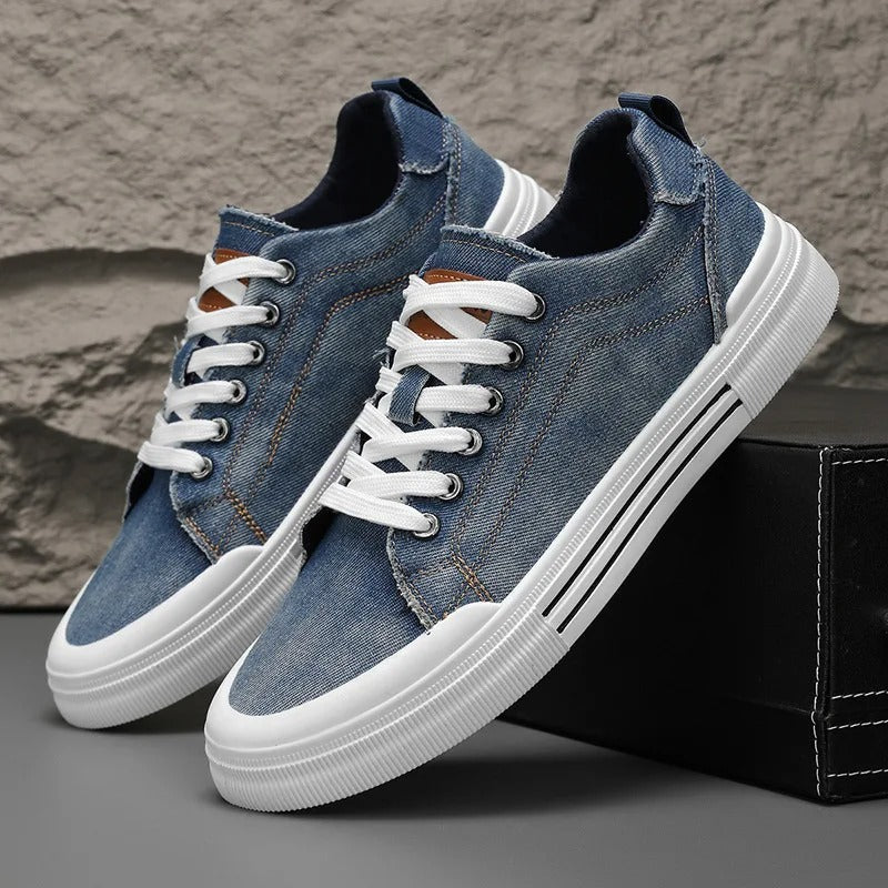 Men’s Denim Low Top Casual Sneakers | Canvas Walking Flat Shoes