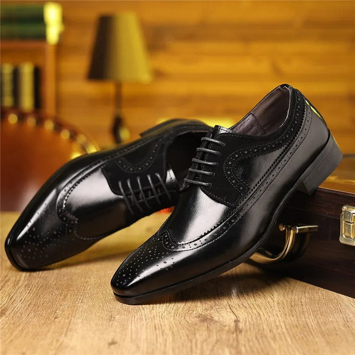 Men's Leather Brogue Oxford Shoes | Classic Formal Wingtip Dress Shoes