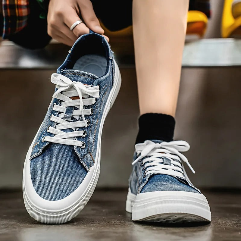 Men’s Denim Low Top Casual Sneakers | Canvas Walking Flat Shoes