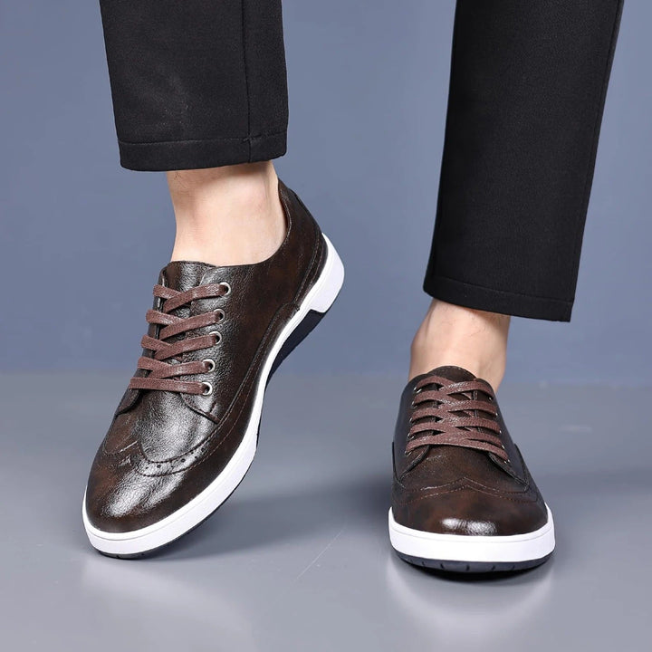 Men’s Leather Brogue Sneakers | Smart Casual Wingtip Oxford Shoes