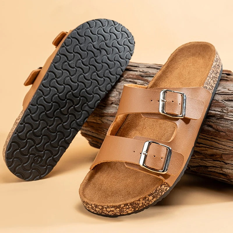 Men's Comfort Leather Slide Sandals | Non-Slip Open Toe Summer Shoes
