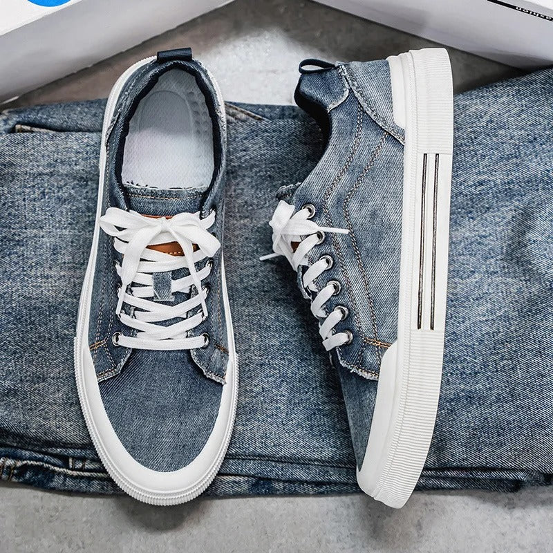 Men’s Denim Low Top Casual Sneakers | Canvas Walking Flat Shoes