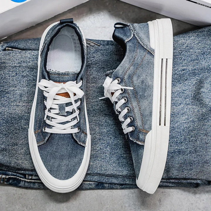 Men’s Denim Low Top Casual Sneakers | Canvas Walking Flat Shoes
