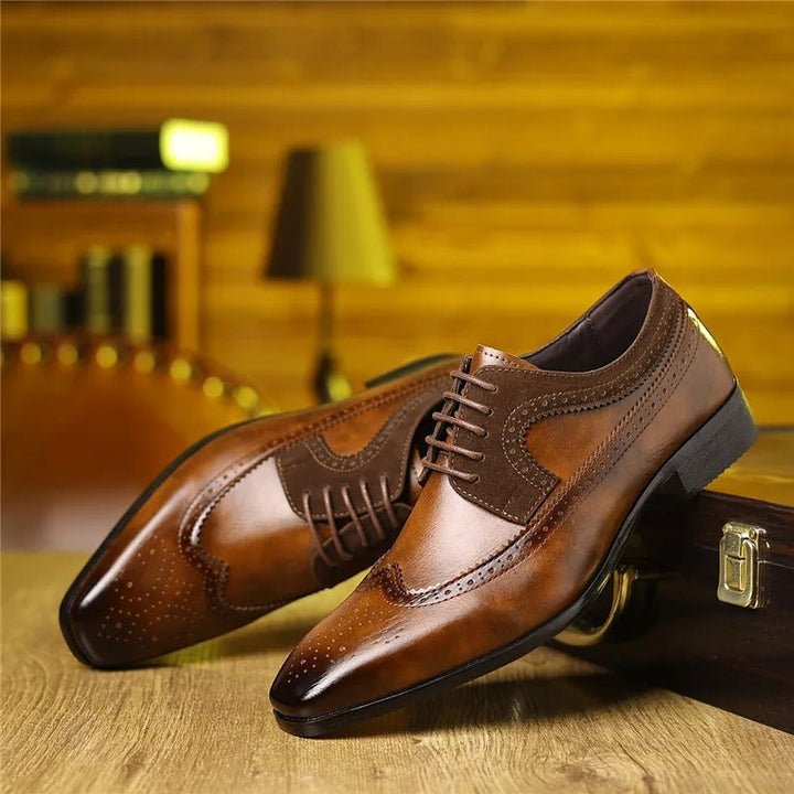 Men's Leather Brogue Oxford Shoes | Classic Formal Wingtip Dress Shoes