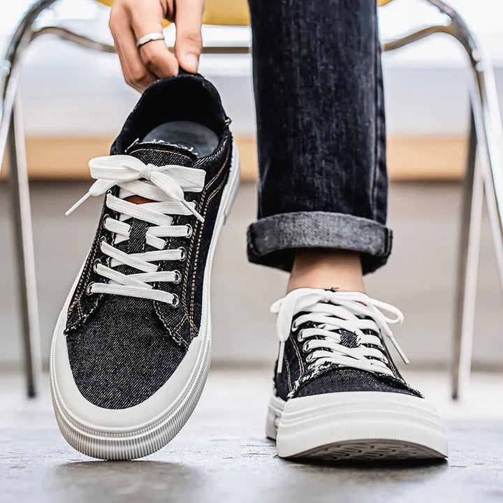 Men’s Denim Low Top Casual Sneakers | Canvas Walking Flat Shoes