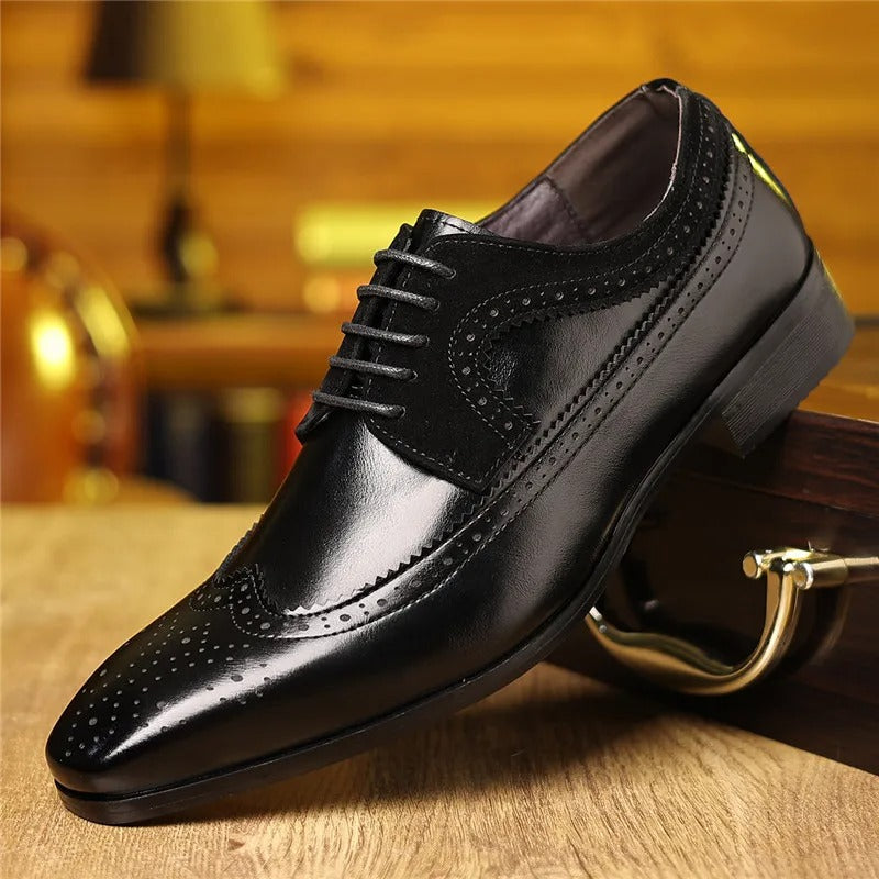 Men's Leather Brogue Oxford Shoes | Classic Formal Wingtip Dress Shoes