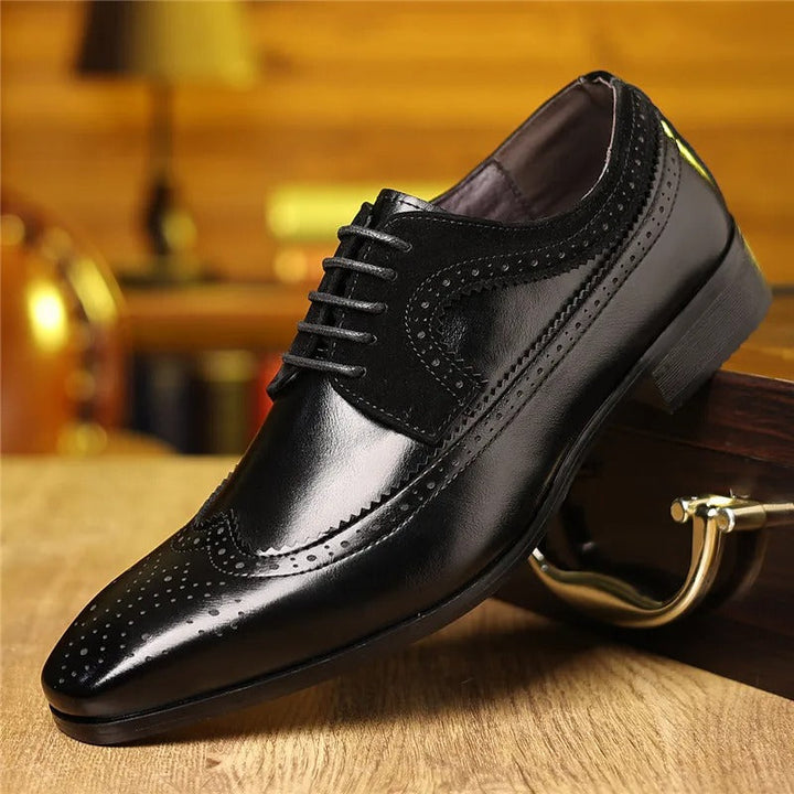 Men's Leather Brogue Oxford Shoes | Classic Formal Wingtip Dress Shoes