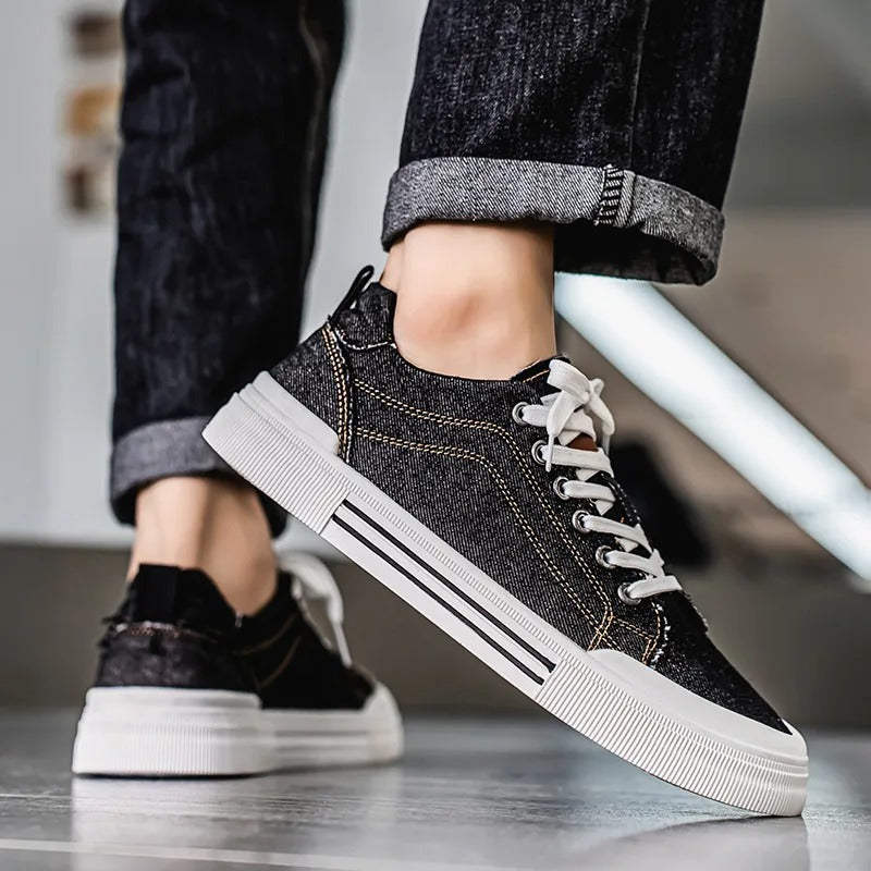 Men’s Denim Low Top Casual Sneakers | Canvas Walking Flat Shoes