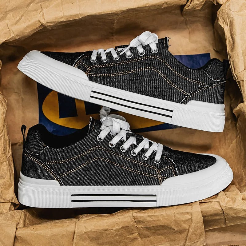 Men’s Denim Low Top Casual Sneakers | Canvas Walking Flat Shoes