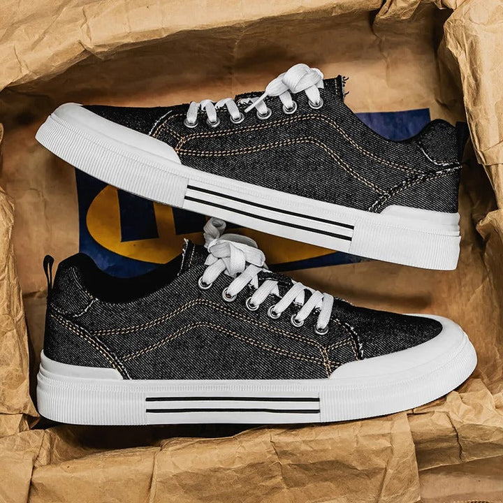 Men’s Denim Low Top Casual Sneakers | Canvas Walking Flat Shoes
