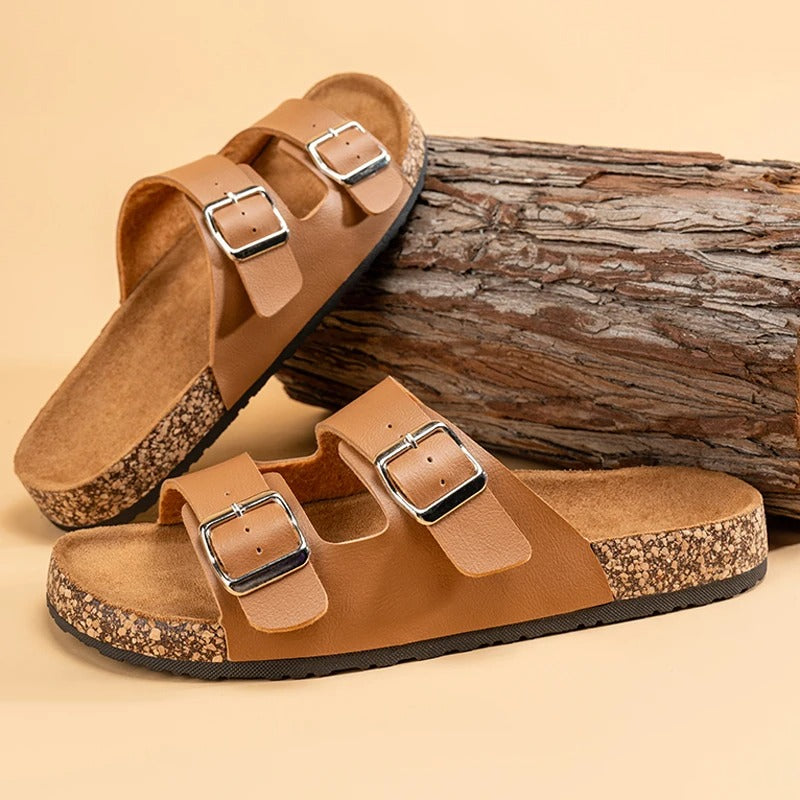 Men's Comfort Leather Slide Sandals | Non-Slip Open Toe Summer Shoes