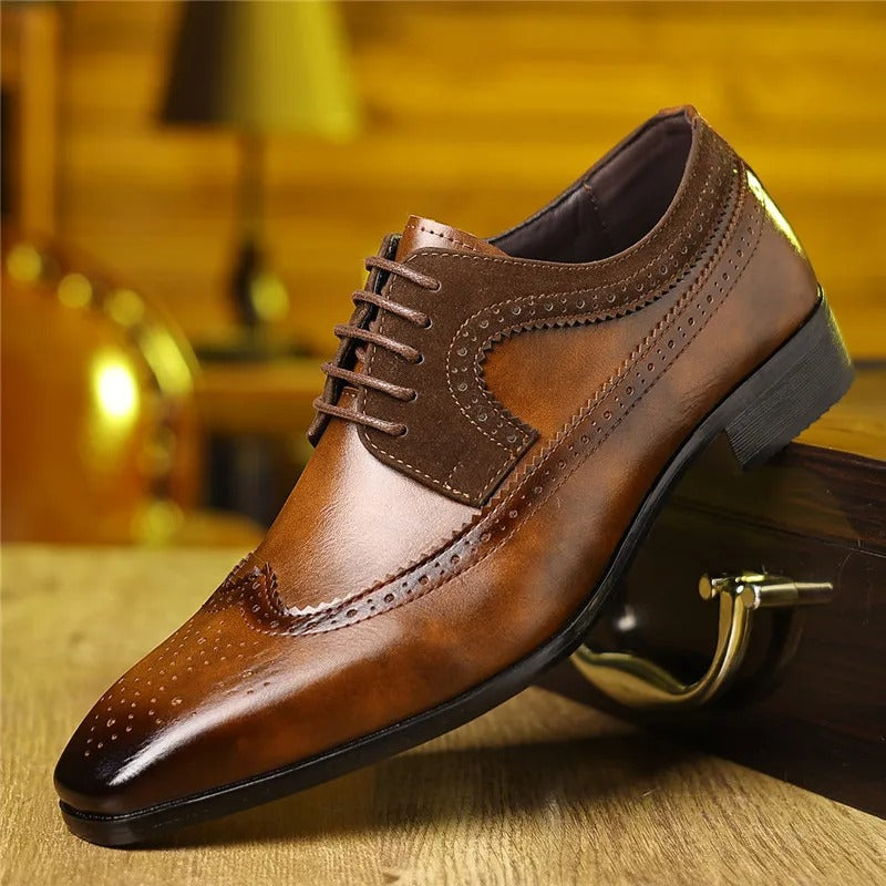 Men's Leather Brogue Oxford Shoes | Classic Formal Wingtip Dress Shoes