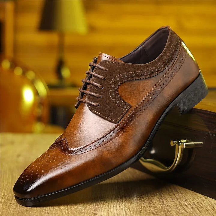 Men's Leather Brogue Oxford Shoes | Classic Formal Wingtip Dress Shoes