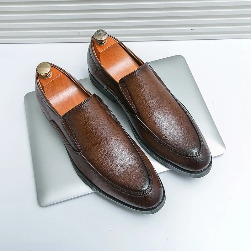 Men's Leather Slip-On Loafers | Classic Business Casual Dress Shoes