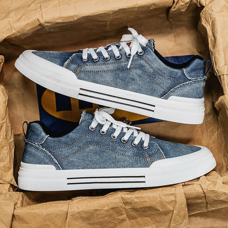 Men’s Denim Low Top Casual Sneakers | Canvas Walking Flat Shoes