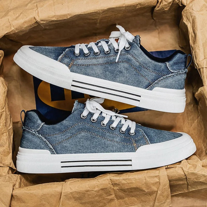 Men’s Denim Low Top Casual Sneakers | Canvas Walking Flat Shoes