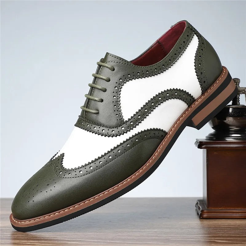 Men's Two-Tone Wingtip Brogue Shoes | Classic Oxford Dress Shoes