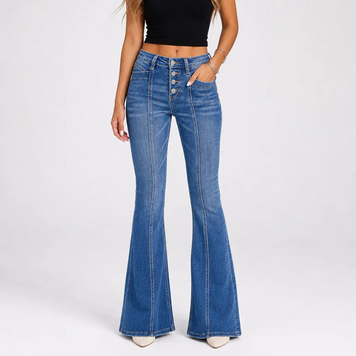 Women's Baggy Wide-Leg Jeans - High-Waisted Seamed Stretch Jean