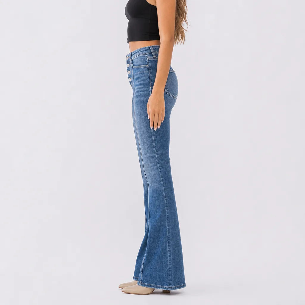 Women's Baggy Wide-Leg Jeans - High-Waisted Seamed Stretch Jean