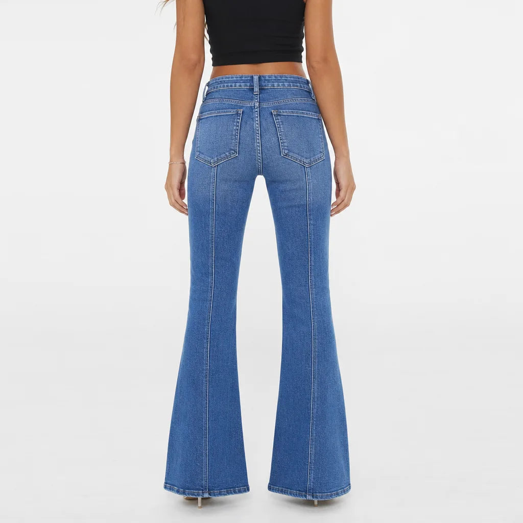 Women's Baggy Wide-Leg Jeans - High-Waisted Seamed Stretch Jean