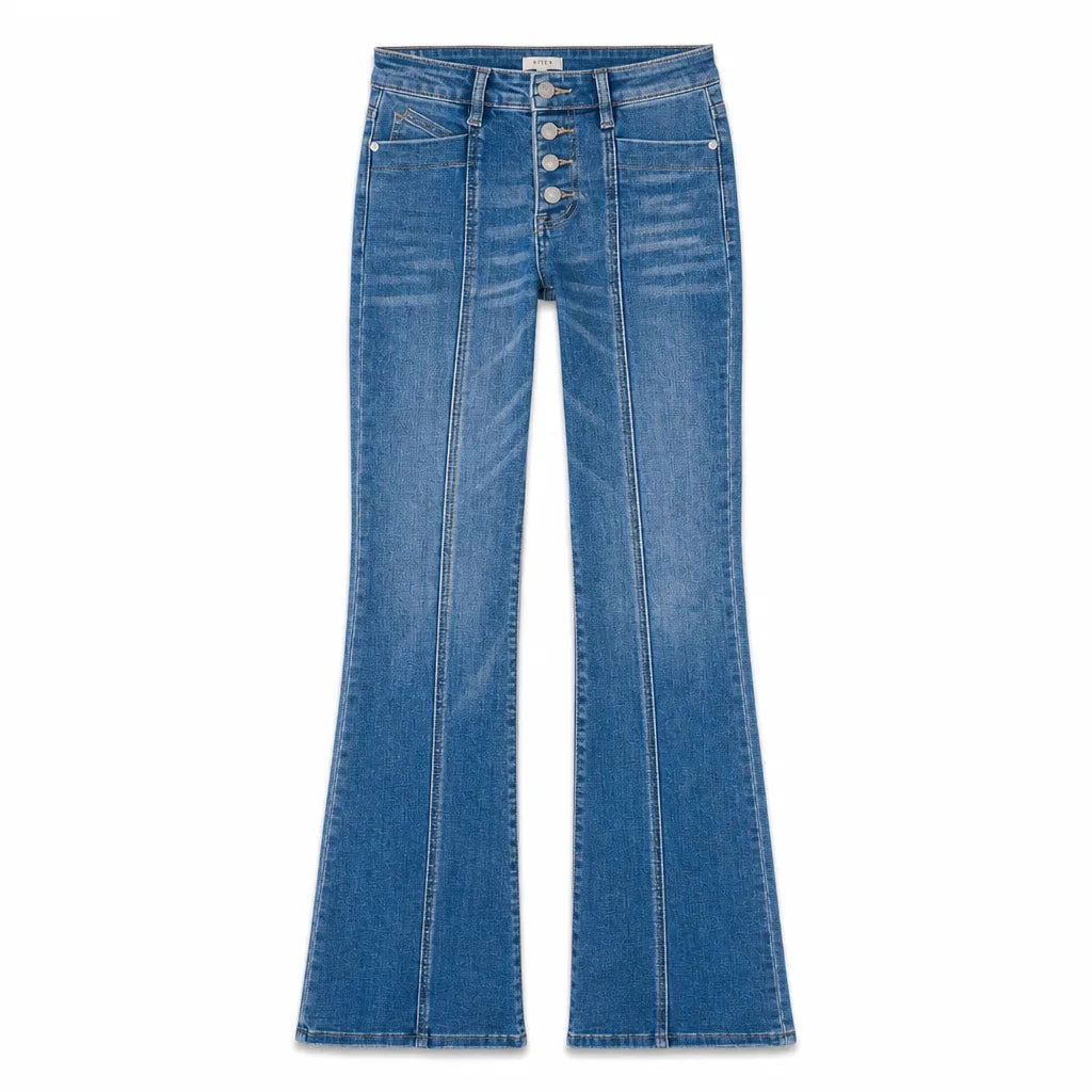 Women's Baggy Wide-Leg Jeans - High-Waisted Seamed Stretch Jean