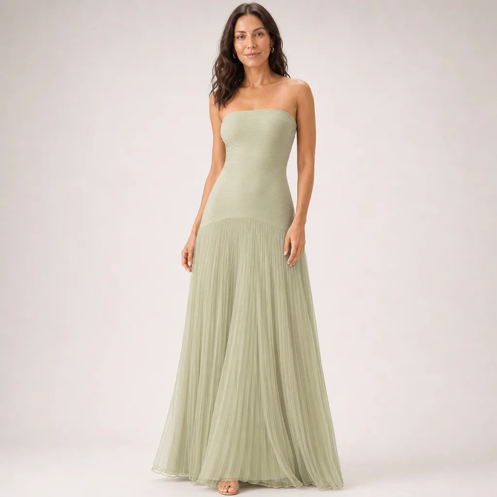 Women's Pleated Wedding Guest Maxi Dress