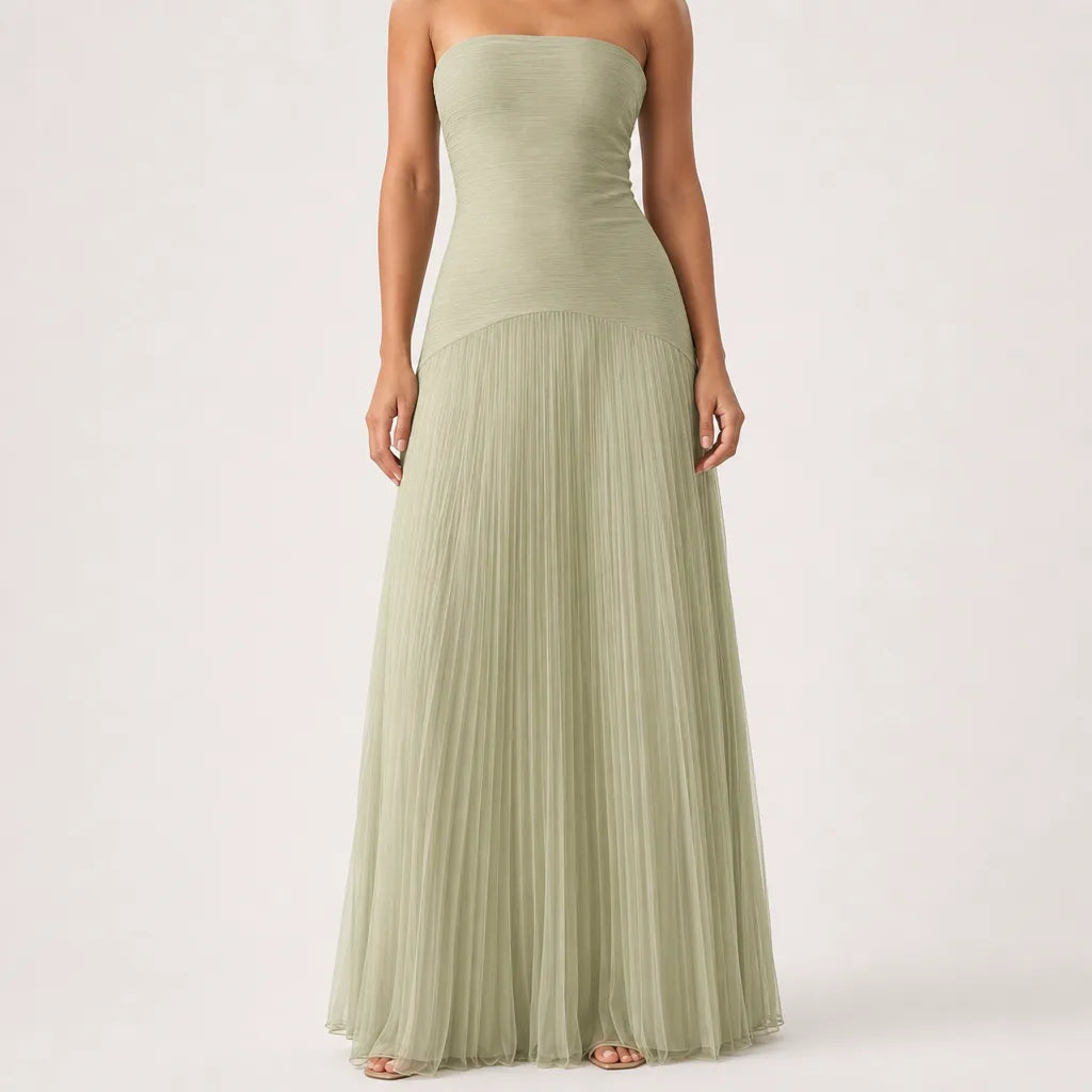 Women's Pleated Wedding Guest Maxi Dress