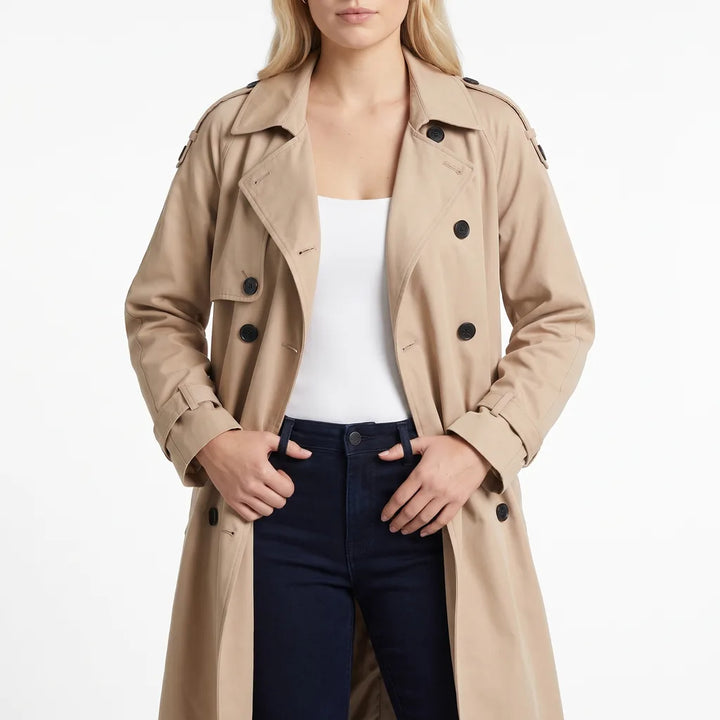 Women's Oversized Belted Trench Coat - Long Double-Row Duster