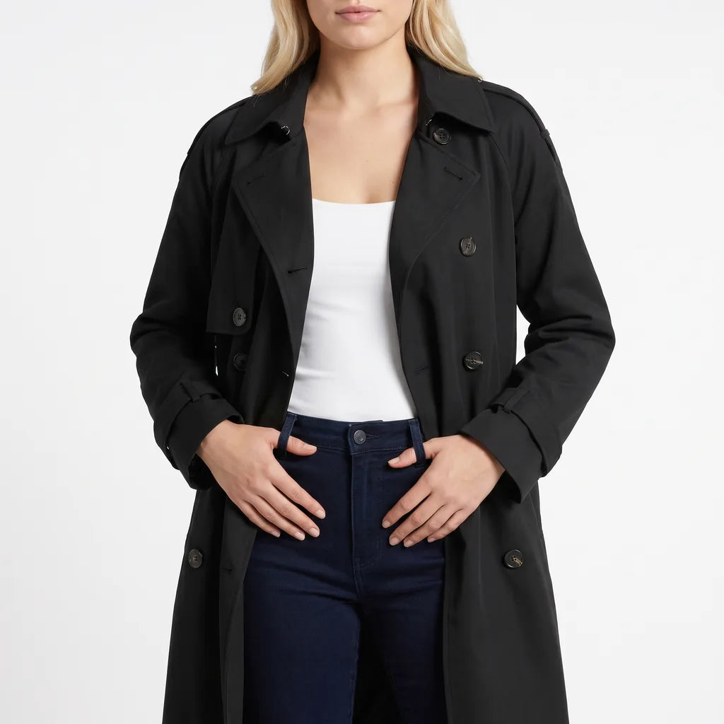 Women's Oversized Belted Trench Coat - Long Double-Row Duster