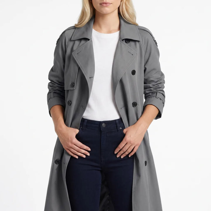 Women's Oversized Belted Trench Coat - Long Double-Row Duster