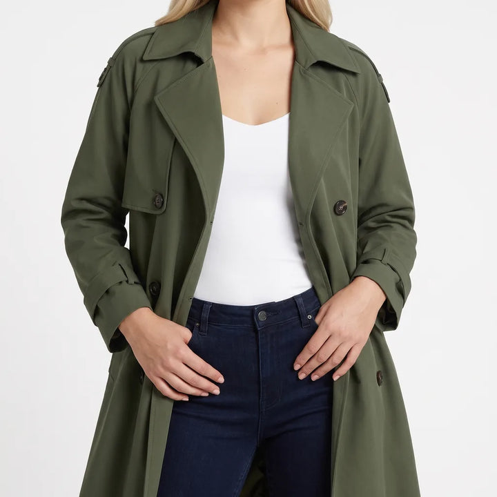 Women's Oversized Belted Trench Coat - Long Double-Row Duster