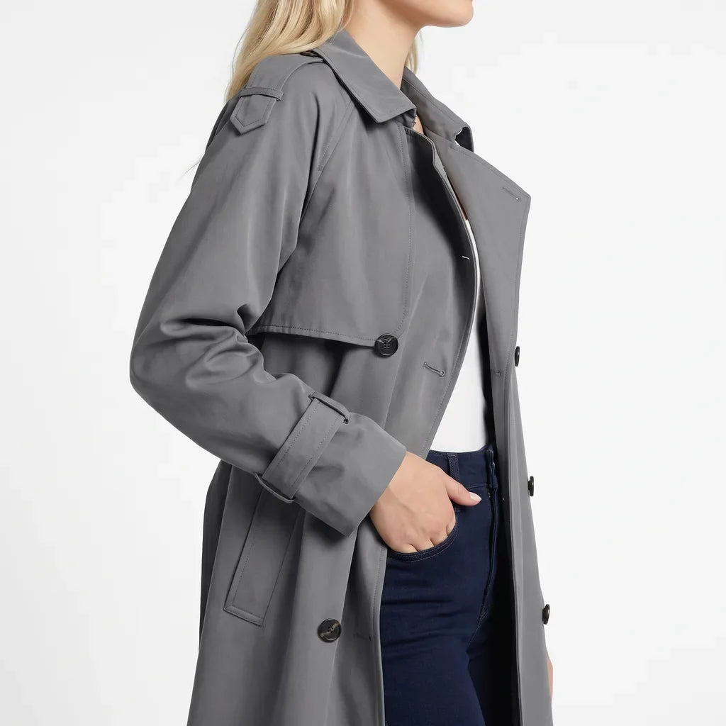 Women's Oversized Belted Trench Coat - Long Double-Row Duster