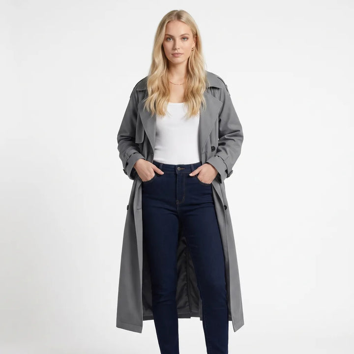 Women's Oversized Belted Trench Coat - Long Double-Row Duster