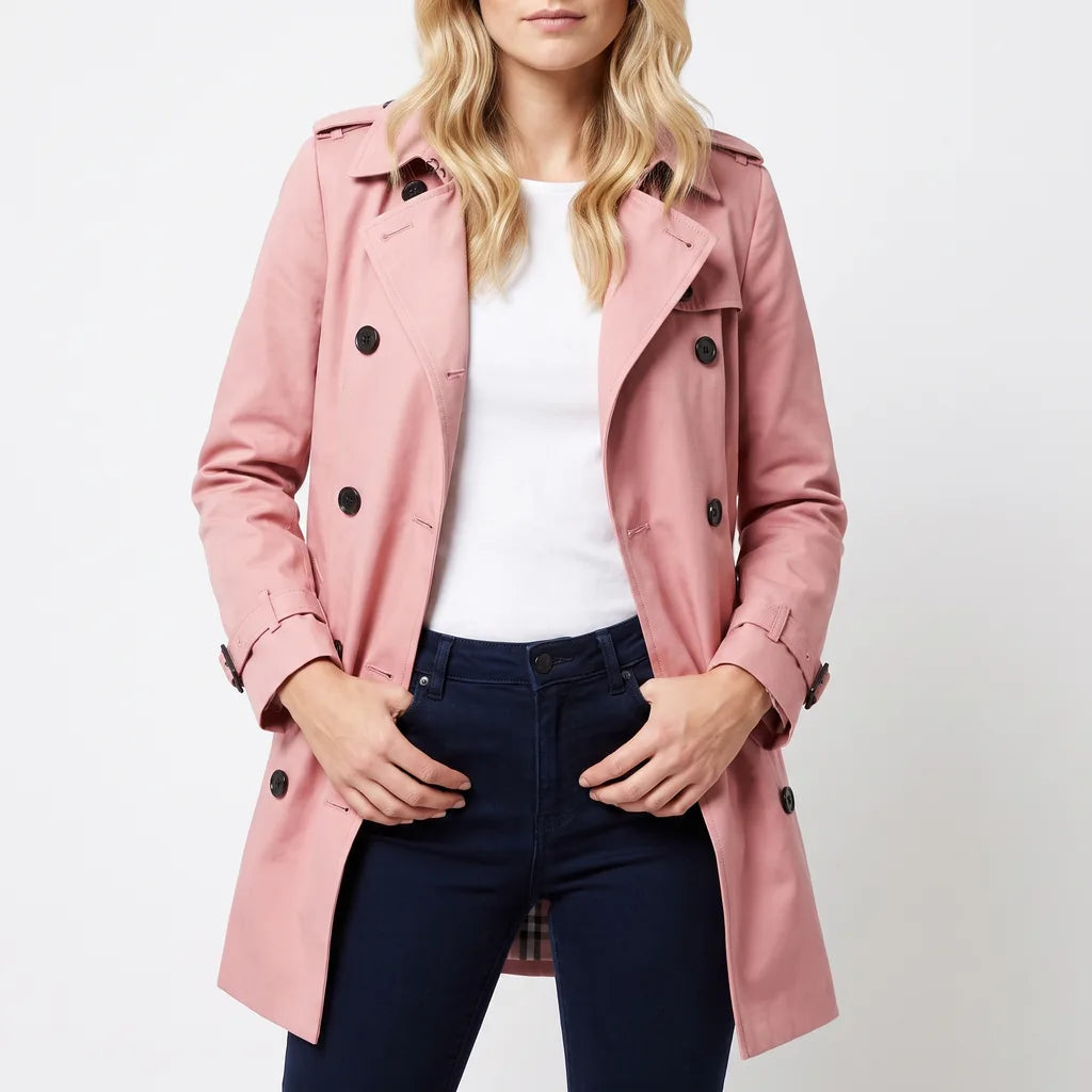 Women's Oversized Belted Trench Coat - Long Double-Row Duster