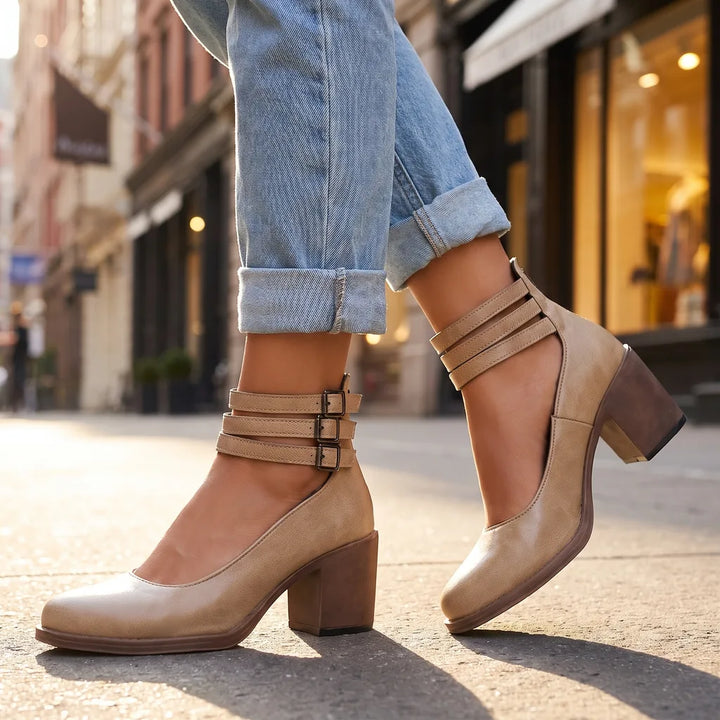 Women's Ankle Strap Block Heel Boots