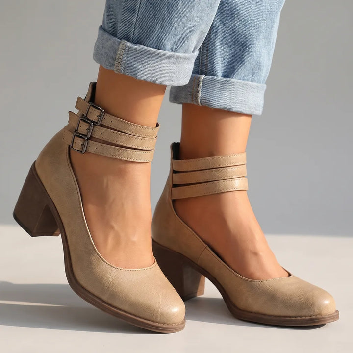 Women's Ankle Strap Block Heel Boots