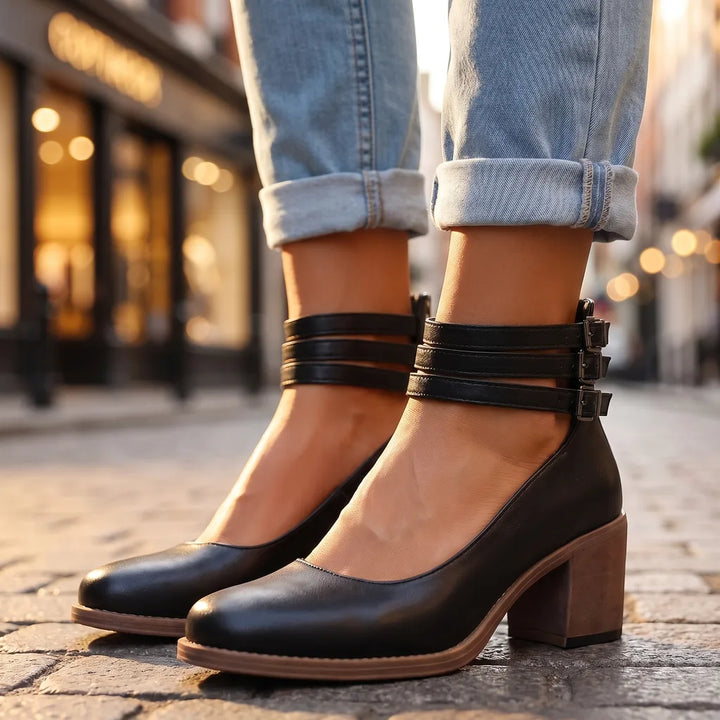 Women's Ankle Strap Block Heel Boots