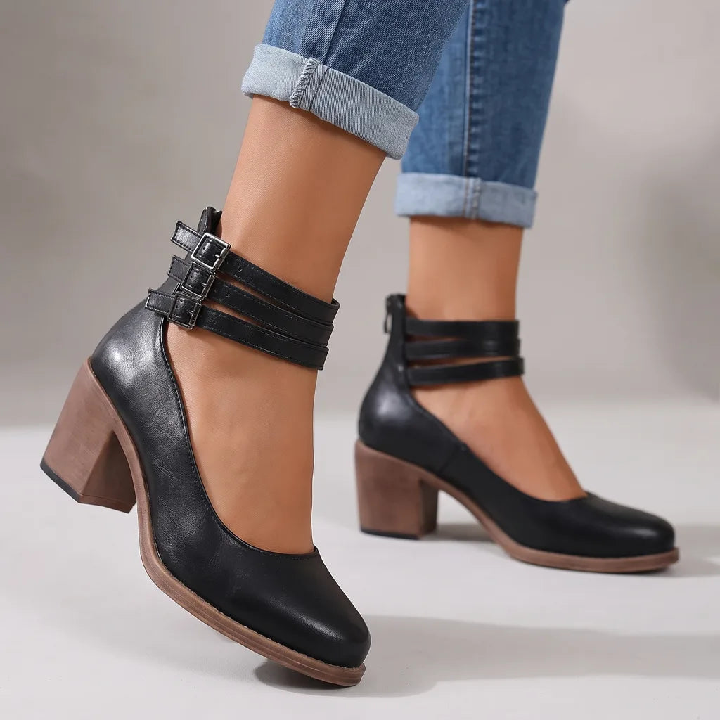Women's Ankle Strap Block Heel Boots
