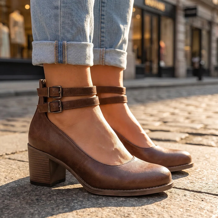 Women's Ankle Strap Block Heel Boots