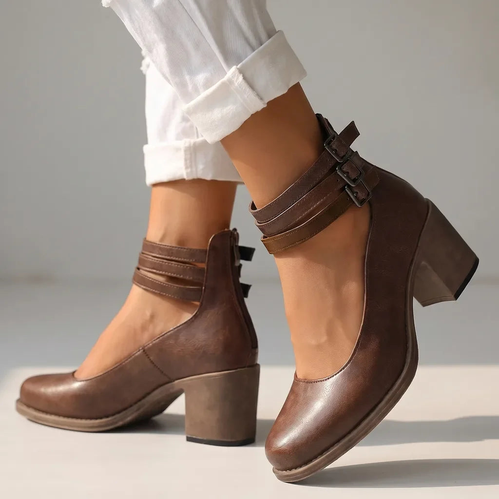 Women's Ankle Strap Block Heel Boots