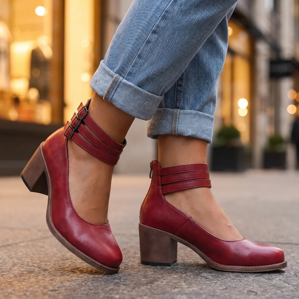 Women's Ankle Strap Block Heel Boots