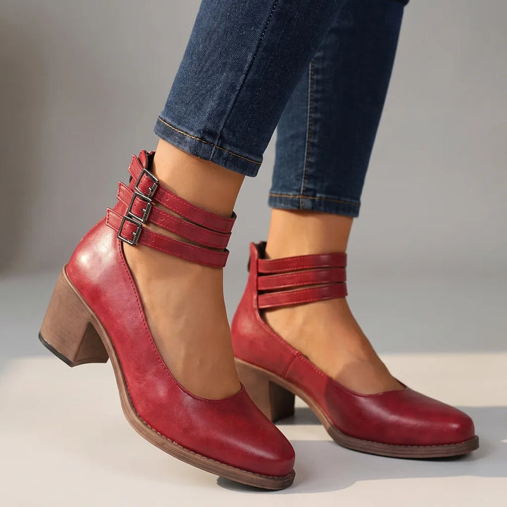 Women's Ankle Strap Block Heel Boots