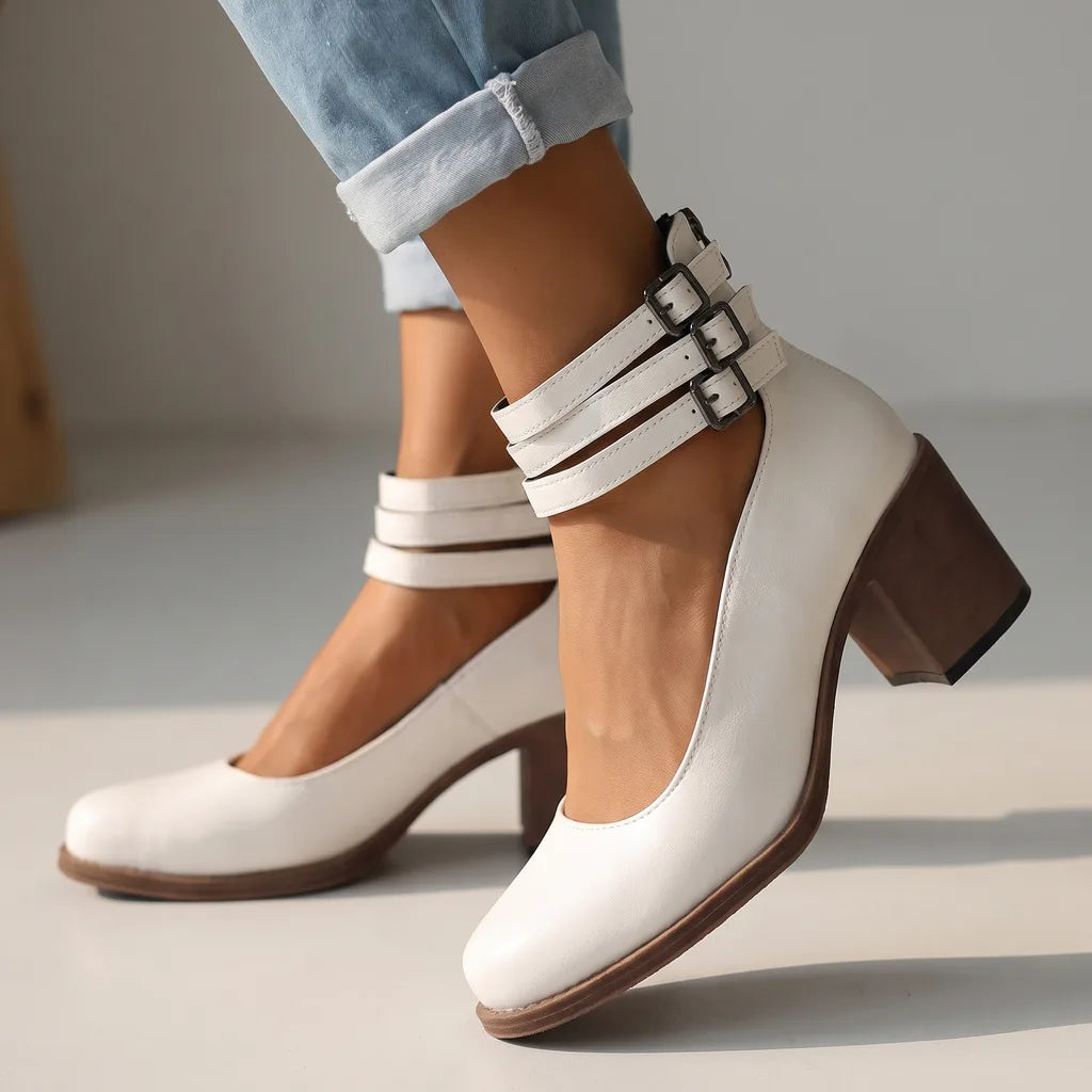 Women's Ankle Strap Block Heel Boots