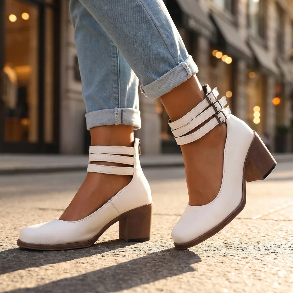 Women's Ankle Strap Block Heel Boots