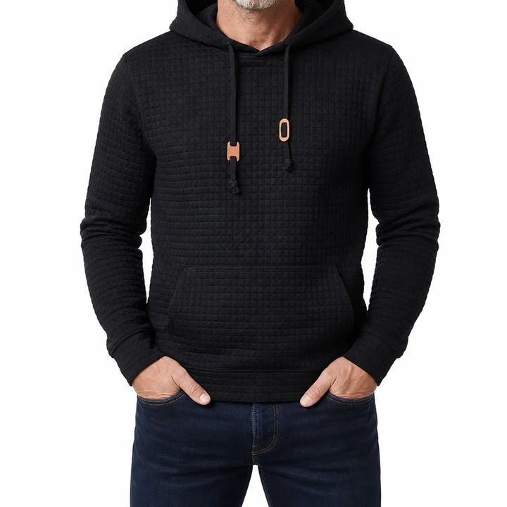 Men's Quilted Pullover Hoodie Textured Grid Sweatshirt