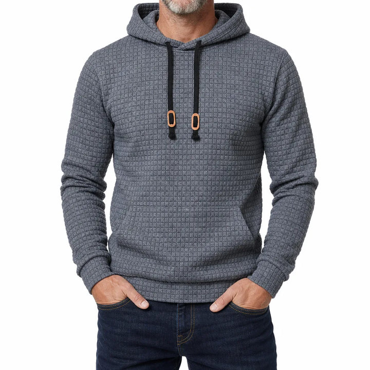 Men's Quilted Pullover Hoodie Textured Grid Sweatshirt